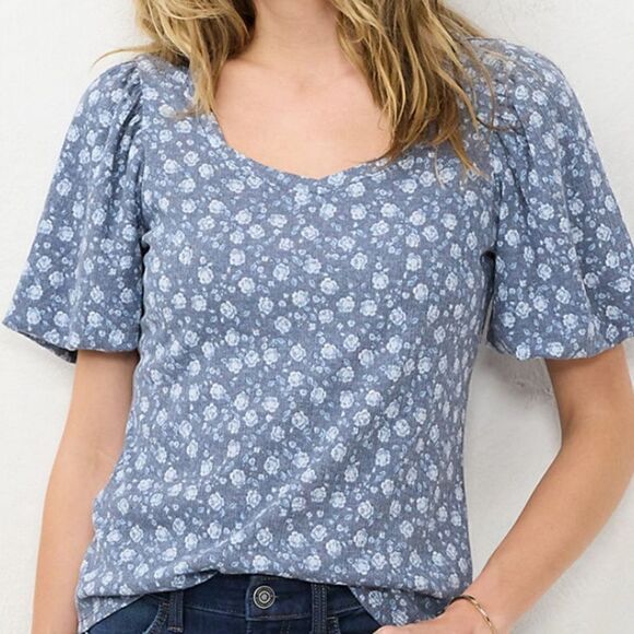 LC Lauren Conrad Tops - NWT Lauren Conrad Blue‎ Cottagecore Foral Puff Sleeve Top - 4X